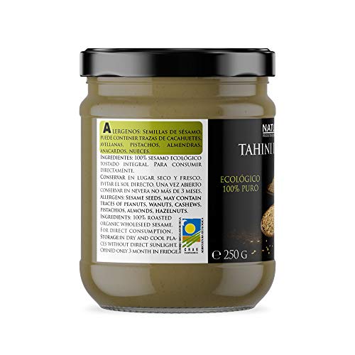 Naturseed Tahini Pasta de Sésamo Ecologico, Bio - Raw, Salsa Sin Sal Organica Para Hummus Hecha Solo de Sesamo Integral Biologico con cáscara tostado. Calcio, Hierro, Magnesio. Recetas gratis (250GR)