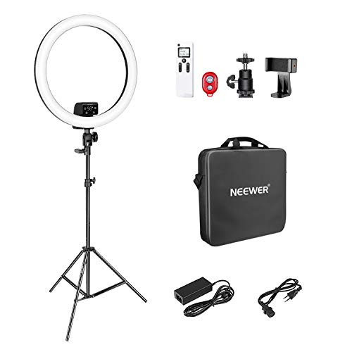 Neewer Avanzado 48cm LED Luz Anillo Soporte Control Táctil Manual con Pantalla LCD Control Remoto 2,4G y Luces Múltiples 3200-5600K Soporte Incluido para Maquillaje Youtube Video (Negro)