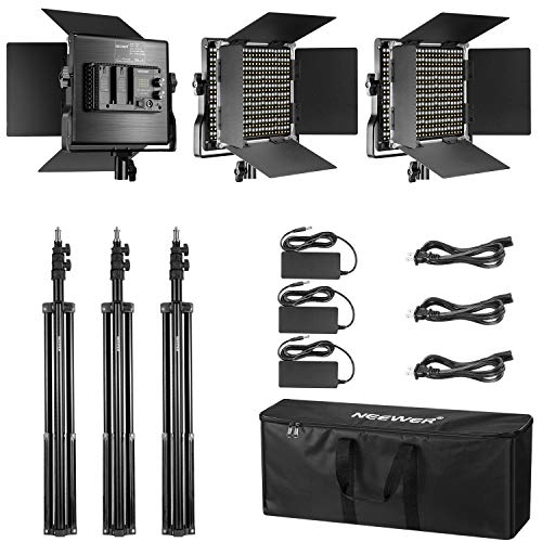 Neewer Kit de 3 Luces Video 660 LED Iluminación Fotografía con Soporte: Regulable 3200-5600K CRI96 + Panel LED, 200cm Soporte Luz de Calidad Prima para Estudio Youtube Video