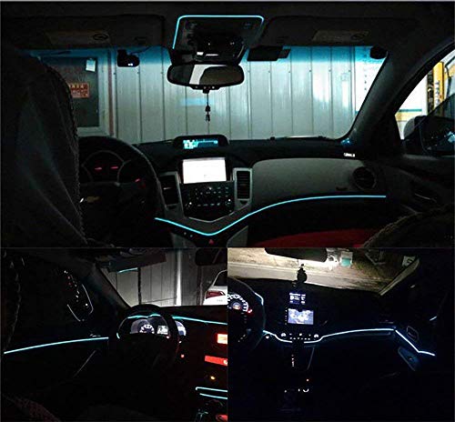 Neon LED EL cable para interior automotriz Cosplay lámpara de línea electroluminiscente LED emisora de luz decorativa con unidad de tira de luz 5V，azul, 5 m