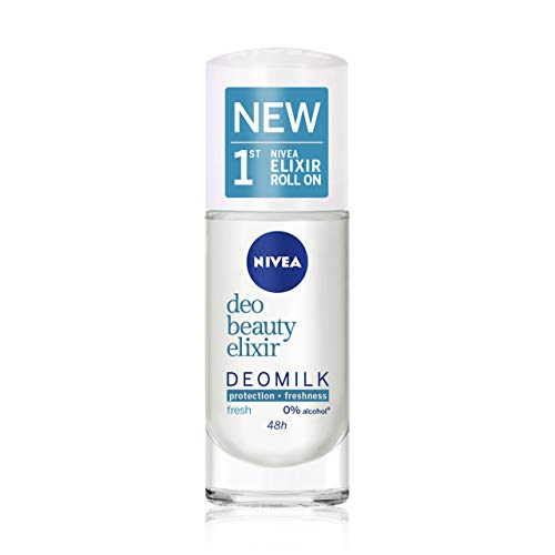 NIVEA DeoMilk Fresh Beauty Elixir Desodorante Roll on (1 x 40 ml), con esencia de leche rehidrata y protege, desodorante antitranspirante para una piel suave y fresca