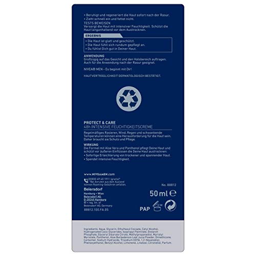 Nivea Men - Crema hidratante Protect & Care para el cuidado de la piel, con aloe vera y pantenol, protección frente a la piel seca, 3 unidades (3 x 50 ml)