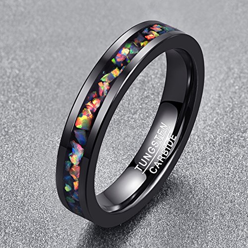 NUNCAD Anillo Hombre/Mujer 4 mm con Opale Multicolore de tungsteno, Boda Compromiso Estilo, Ocio, tamaño 19 (CH: ≈ 20)