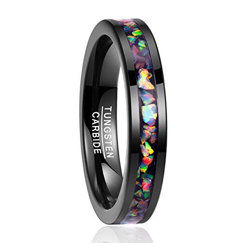 NUNCAD Anillo Hombre/Mujer 4 mm con Opale Multicolore de tungsteno, Boda Compromiso Estilo, Ocio, tamaño 19 (CH: ≈ 20)