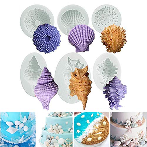 Ocean Animals Cake Silicone Fondant Mould 3D Starfish Sea Shell Conch Cake Decorating Chocolate Candy Jabón Hornear Molde Cocina Sugarcraft DIY Estilo de 6