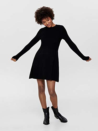 Only ONLALMA L/S O-Neck Dress KNT Noos Vestido, Negro (Black Black), L para Mujer