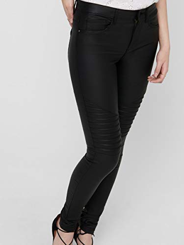 ONLY onlNEW ROYAL REG SK. BIKER COATED NOOS, Pantalones Mujer, Negro (Black), XS/L32 (Talla del fabricante: X-Small)