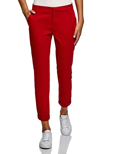 oodji Ultra Mujer Pantalones Básicos de Algodón, Rojo, ES 38 / S