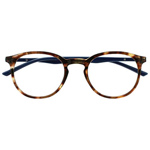 Opulize Met Marrón Carey Azul Marino Gafas De Lectura Grande Redondo Cómodo Hombres Mujeres Bisagras Resorte R60-2 +2,50