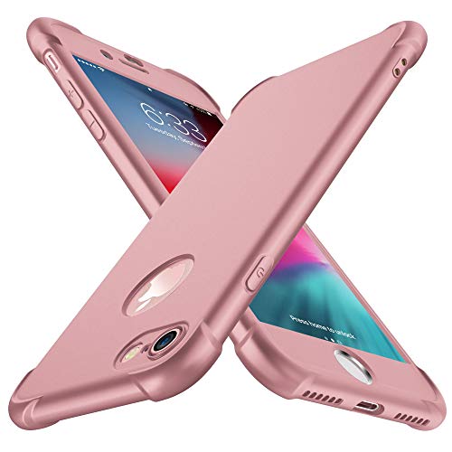 ORETECH Funda iPhone 8, Funda iPhone 7, con [2 x Protector de Pantalla de Vidrio Templado] 360 Carcasa iPhone 7/8 Silicona Ligera Delgado PC TPU Bumper Rubber Caso para iPhone 8/7 4.7'' Oro Rosa