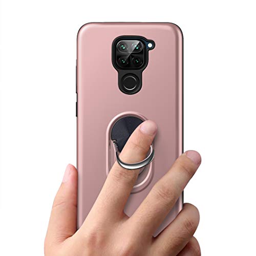 Oududianzi para Xiaomi Redmi Note 9 Funda y 2 Protectores de Pantalla de Vidrio Templado, TPU + PC Funda para teléfono con Soporte de Anillo a Prueba de Golpes para Xiaomi Redmi Note 9-Oro Rosa