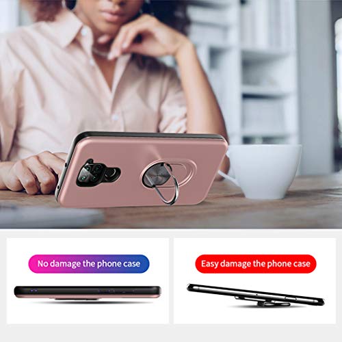 Oududianzi para Xiaomi Redmi Note 9 Funda y 2 Protectores de Pantalla de Vidrio Templado, TPU + PC Funda para teléfono con Soporte de Anillo a Prueba de Golpes para Xiaomi Redmi Note 9-Oro Rosa