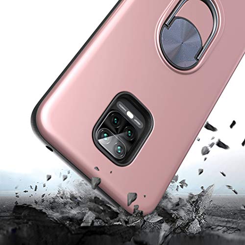 Oududianzi para Xiaomi Redmi Note 9S/Note 9 Pro Funda y 2 Protectores de Pantalla de Vidrio Templado, TPU + PC Funda para teléfono con Soporte de Anillo a Prueba de Golpes -Oro Rosa