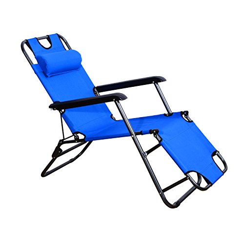 Outsunny Tumbona con Almohada Reclinable y Plegable de Jardín Exterior Piscina Terraza Camping - Color Azul - Tela Oxford y Acero - 153x60x29cm