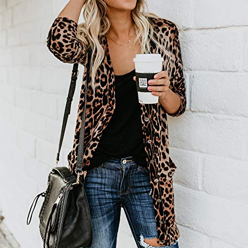 Overdose Moda para Mujer De Manga Larga Estampado De Leopardo Casual AlgodóN Capa Blusa Camiseta Sin Mangas Capa De OtoñO