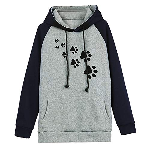 OverDose Sudadera Para Mujer Patchwork con Capucha Moda Linda Casual Ropa De Abrigo Suelta Abrigo De Manga Larga Huellas De Perro Ropa De Fiesta Impresa