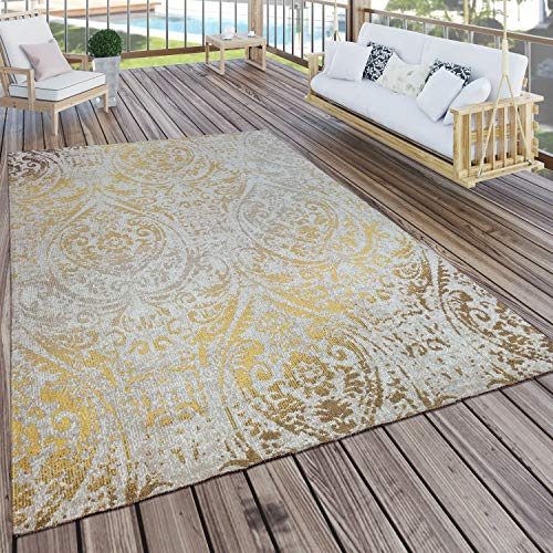 Paco Home Alfombra Interior/Exterior Oriental Amarillo Crema, tamaño:160x220 cm