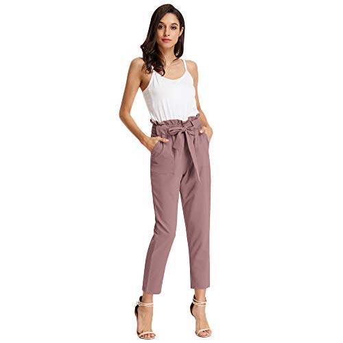 Pantalones Largos de Verano para Mujer Bodycon Slim Casual Ligero Tejido Suave Rosa Gris M Claf1011-10