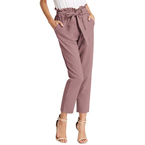 Pantalones Largos de Verano para Mujer Bodycon Slim Casual Ligero Tejido Suave Rosa Gris M Claf1011-10