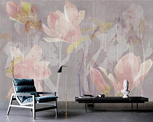 Papel Pintado Fotomurales 3D Flor De Magnolia Rosa Pintada A Mano Nostálgica Papel pintado no tejido Decoración de Pared decorativos Murales 250x175 cm