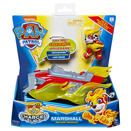 PAW PATROL 6056841, Mighty Pups Vehículo Marshall Cargado con Luces y Sonidos, Multicolor