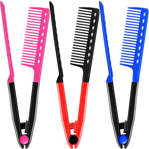 Peine Alisador Peines de Cepillo para Cabello Salon Peluquería Alisador de Cabello Peine Recto en Forma de V para Cabello Nudoso (Rosa Roja, Azul y Roja, 3 Piezas)