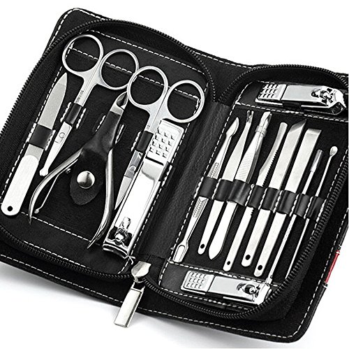 PhantomSky Set de 15 Piezas acero inoxidable manicura pedicura cortauñas limpiador cutícula Grooming Kit - tijeras de uñas perfecto sistema para el uso profesional y diario de herramienta