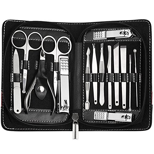 PhantomSky Set de 15 Piezas acero inoxidable manicura pedicura cortauñas limpiador cutícula Grooming Kit - tijeras de uñas perfecto sistema para el uso profesional y diario de herramienta