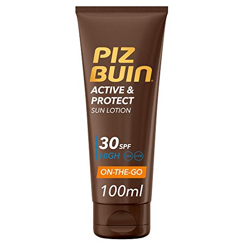 Piz Buin, Active & Protect Loción Solar, Protección Alta SPF30, Formato Viaje On-the-Go, 100 ml