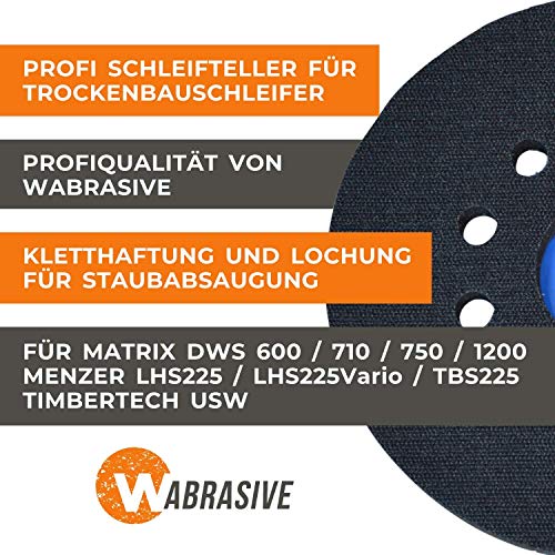 Plato Lijador Von Wabrasive | Ø 225mm | Plato de Apoyo para Velcro-Papel de Lija | Ideal para Matrix Lijadoras de Techo Lijadora de Pared Lijadora de Disco y Lijadora en Seco