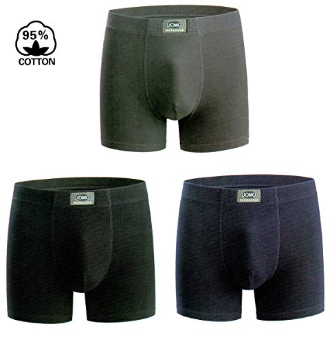 Poligono Calzoncillos Hombre, Ropa Interior Masculina Cómoda y Elástica,Boxer de Algodón, Paquete de 6, 2 Negros, 2 Azules, 2 Grises