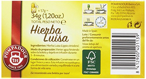 Pompadour - Hierba Luisa - Té de Plantas - 20 bolsitas