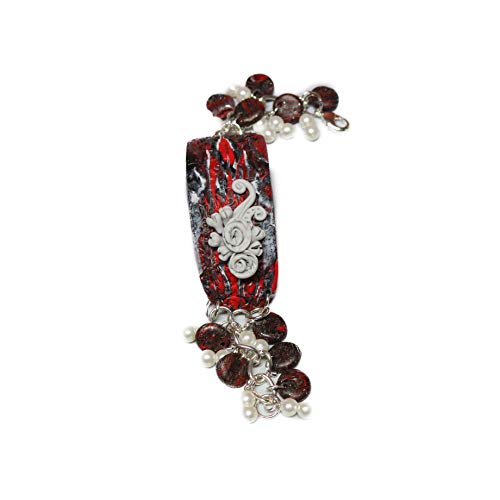 Pulsera de color rojo, negro, gris y blanco, Boho pulsera de regalo de declaración de regalos de Black Friday, joyería hecha a mano para mujeres y niñas, pulsera de perlas blancas.