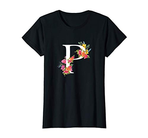 Regalo De Letras Del Abecedario Floral - Nombre Con P Flor Camiseta