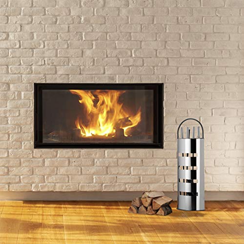 Relaxdays Juego de Utensilios de Chimenea Completo, Plateado, 15x23x66 cm, 10022290