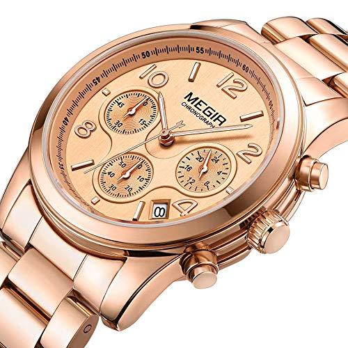 Reloj Analógico Automático para Mujer, Relojes Analógicos Moda Casual para Mujer con Banda de Acero Inoxidable (2057 Rosa)