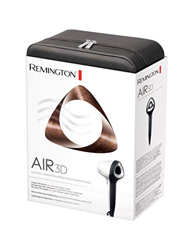 Remington Air 3D D7779 - Secador de Pelo, Secador Iónico, 2 Concentradores y Difusor, 1800 W, Flujo de Aire 3D, Blanco