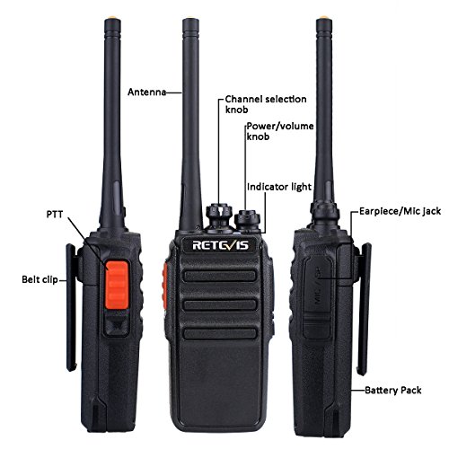 Retevis RT24 Walkie Talkie Recargable PMR446 sin Licencia 16 Canales CTCSS DCS Walkies Profesionales con Cargador USB y Auriculars (Negro,2 Pares)