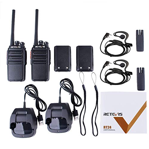 Retevis RT24 Walkie Talkie Recargable PMR446 sin Licencia 16 Canales CTCSS DCS Walkies Profesionales con Cargador USB y Auriculars (Negro,2 Pares)