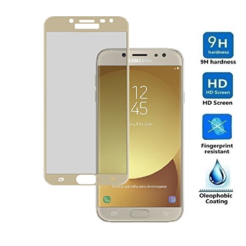 REY Protector de Pantalla Curvo para Samsung Galaxy J3 2017, Oro, Cristal Vidrio Templado Premium, 3D / 4D / 5D