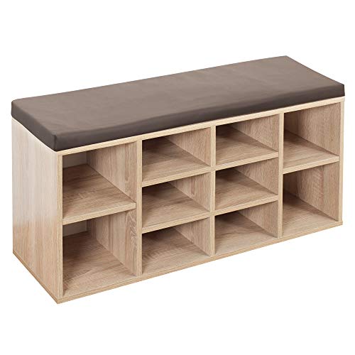 RICOO WM033-ES-B, Banco Zapatero, 104x49x30cm, Armario Interior con Asiento, Organizador Zapatos, Mueble recibidor, Perchero, Madera Roble marrón