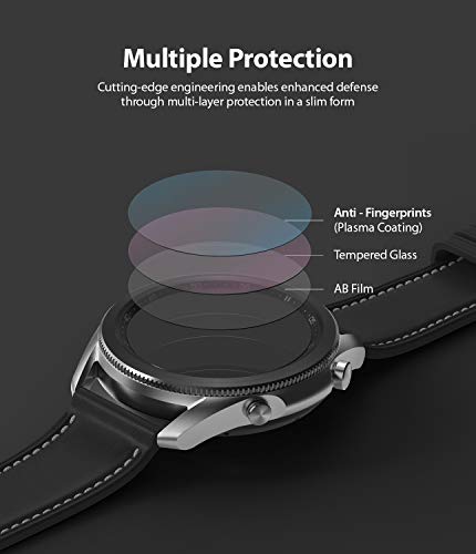 Ringke Invisible Defender Vidrio Templado [4 Pack] Protector de Pantalla Compatible con Galaxy Watch 3 45mm Cristal Transparente Definitivo Calidad de Alta Definición Tecnología de Dureza 9H