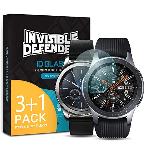 Ringke Invisible Defender Vidrio Templado [4 Pack] Protector de Pantalla Compatible con Galaxy Watch 46mm / Gear S3, Cristal Transparente Definitivo Calidad de Alta Definición Tecnología de Dureza 9H