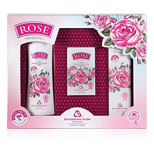 Rose Original Set de Regalo de Mujer con Agua Micelar, Perfume Roll-on y Crema de Manos con Aceite de Rosa 100% Natural