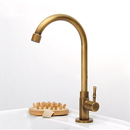 SADASD Grifo de Lavabo de Cobre de Alta Gama de Color Blanco Dorado Envejecido, para Fregadero de Cocina, con un Solo Agujero, válvula de cerámica para Agua fría,con Manguera G1/2