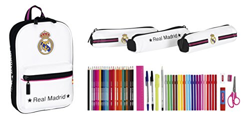 Safta 411457747 Real Madrid-Plumier mochila con 3 estuche portatodos llenos, color r multicolor, 23 cm