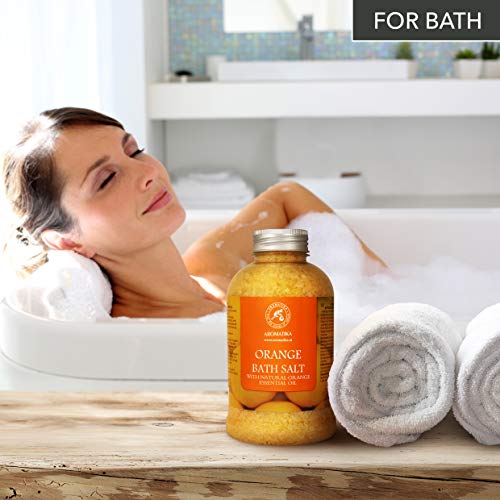 Sal de Baño de Orange 600g - Sal Marina con Aceite de Naranja para Dormir - Reducción de Estrés - Belleza - Baños - Cuidado Corporal - Relajación - Spa