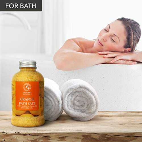 Sal de Baño de Orange 600g - Sal Marina con Aceite de Naranja para Dormir - Reducción de Estrés - Belleza - Baños - Cuidado Corporal - Relajación - Spa