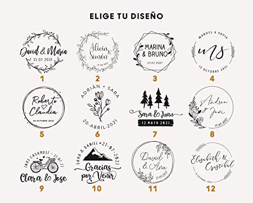 Sello Boda Personalizado, Sello de Madera con tampón de tinta, Sellos Personalizados Boda | Corona Flores Boho