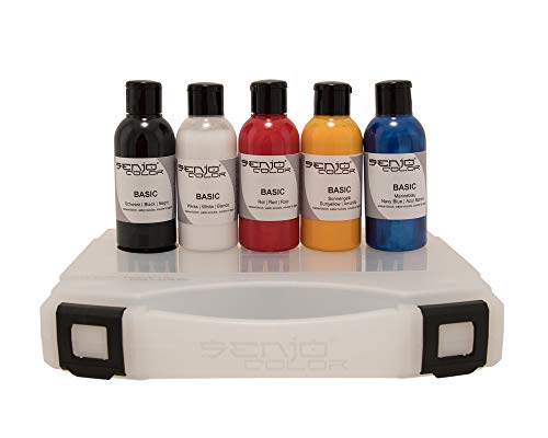 Senjo Color ® Airbrush Set de colores (para la cara y el cuerpo) Colores probados dermatológicamente (5 x75ml) Colores: Negro, Blanco, Rojo, Amarillo y Azul